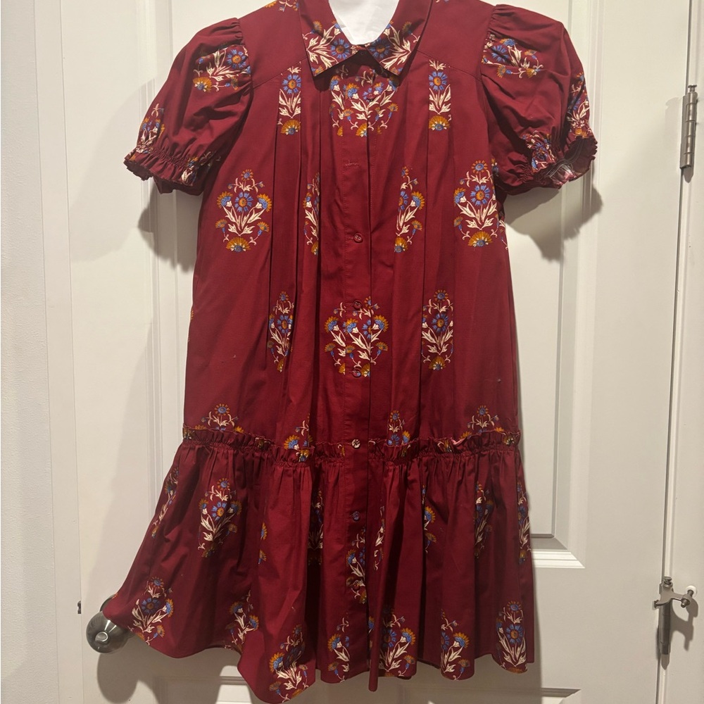 HUNTER BELL Red Ruffled Tiered Sundress with Puff Sleeves